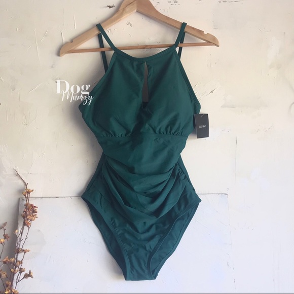 Ellen Tracy Swimsuit One Piece Halter Pine Swimsuit - Picture 3 of 3